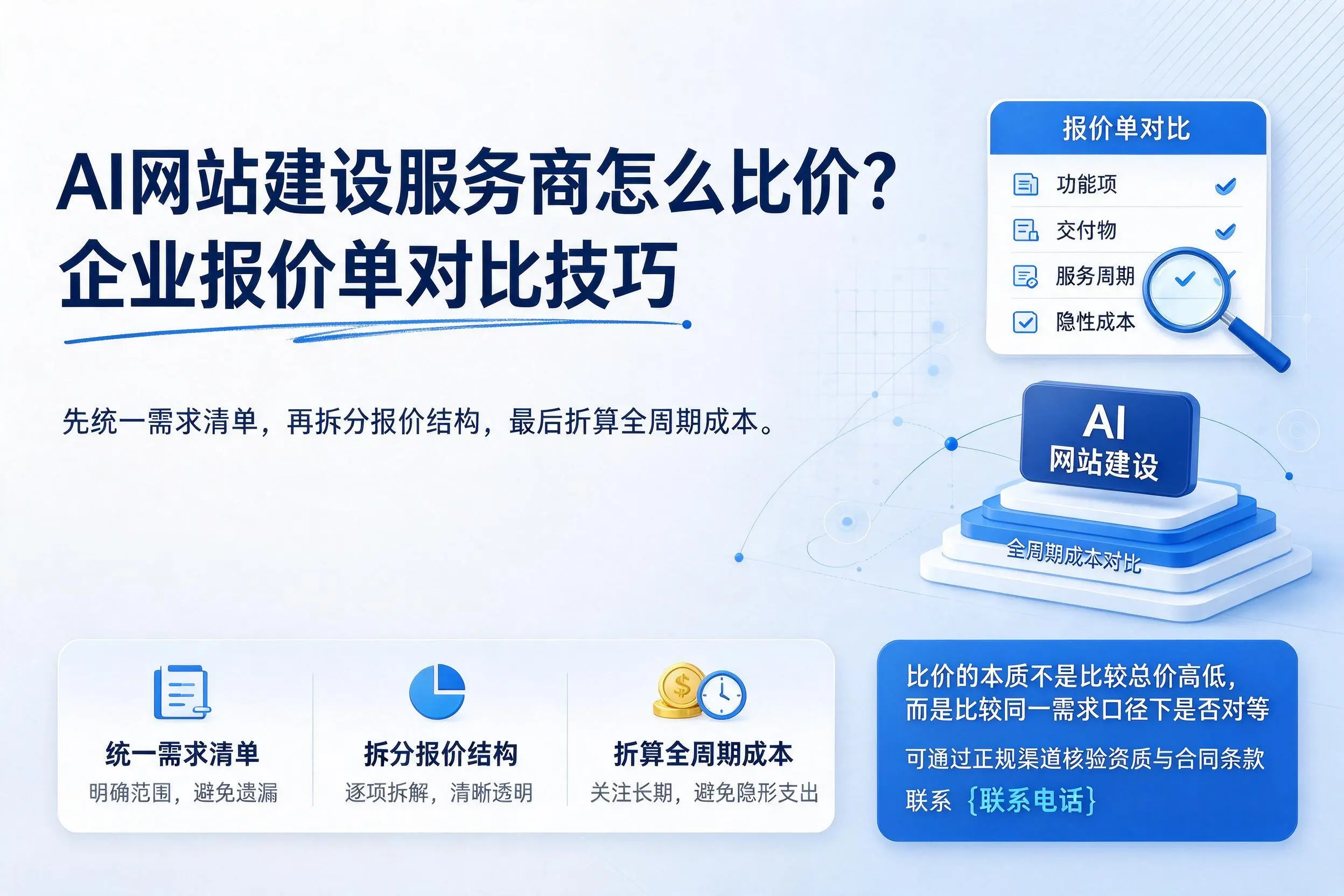 AI网站建设服务商怎么比价?湛江企业报价单对比技巧