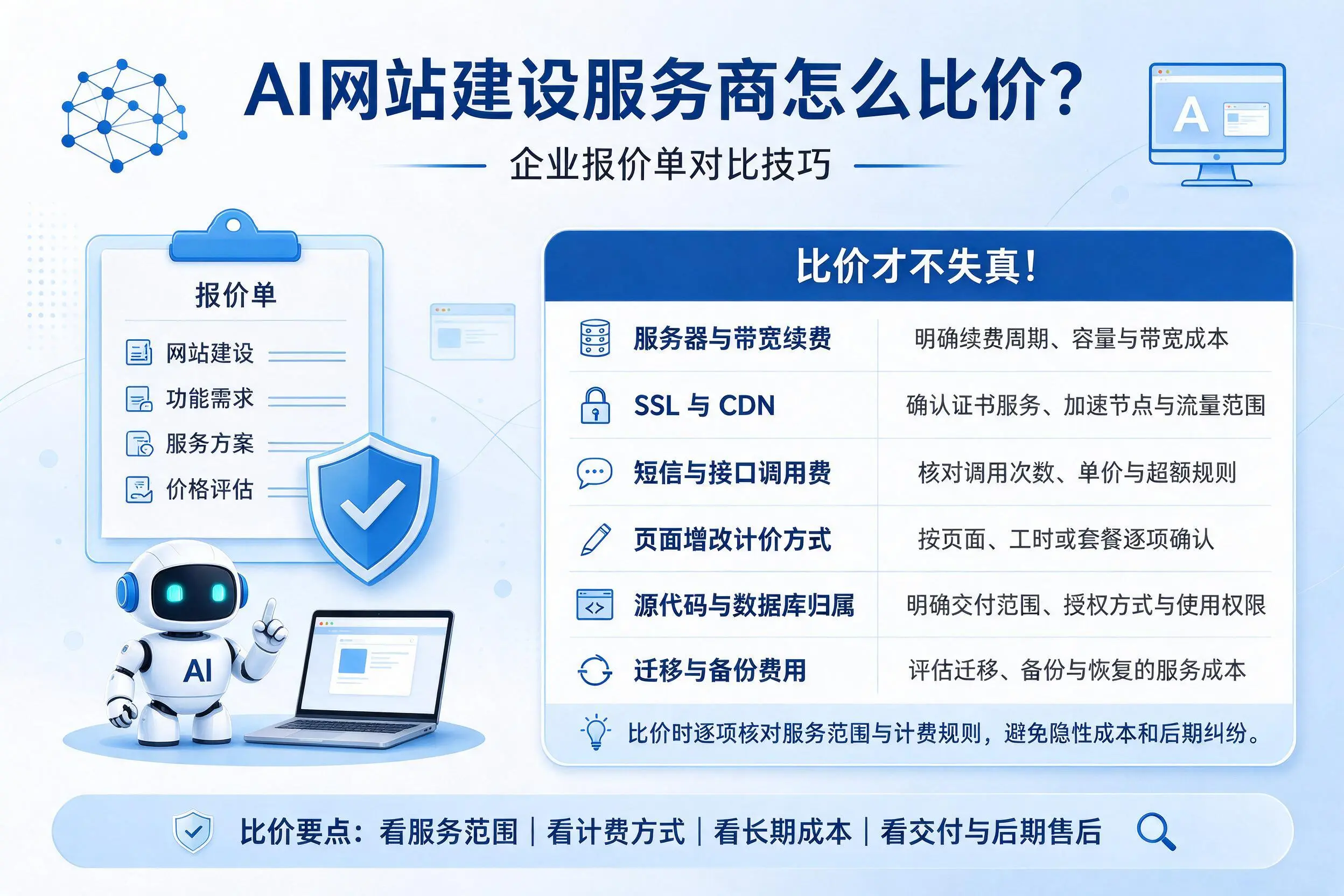 AI网站建设服务商怎么比价?湛江企业报价单对比技巧