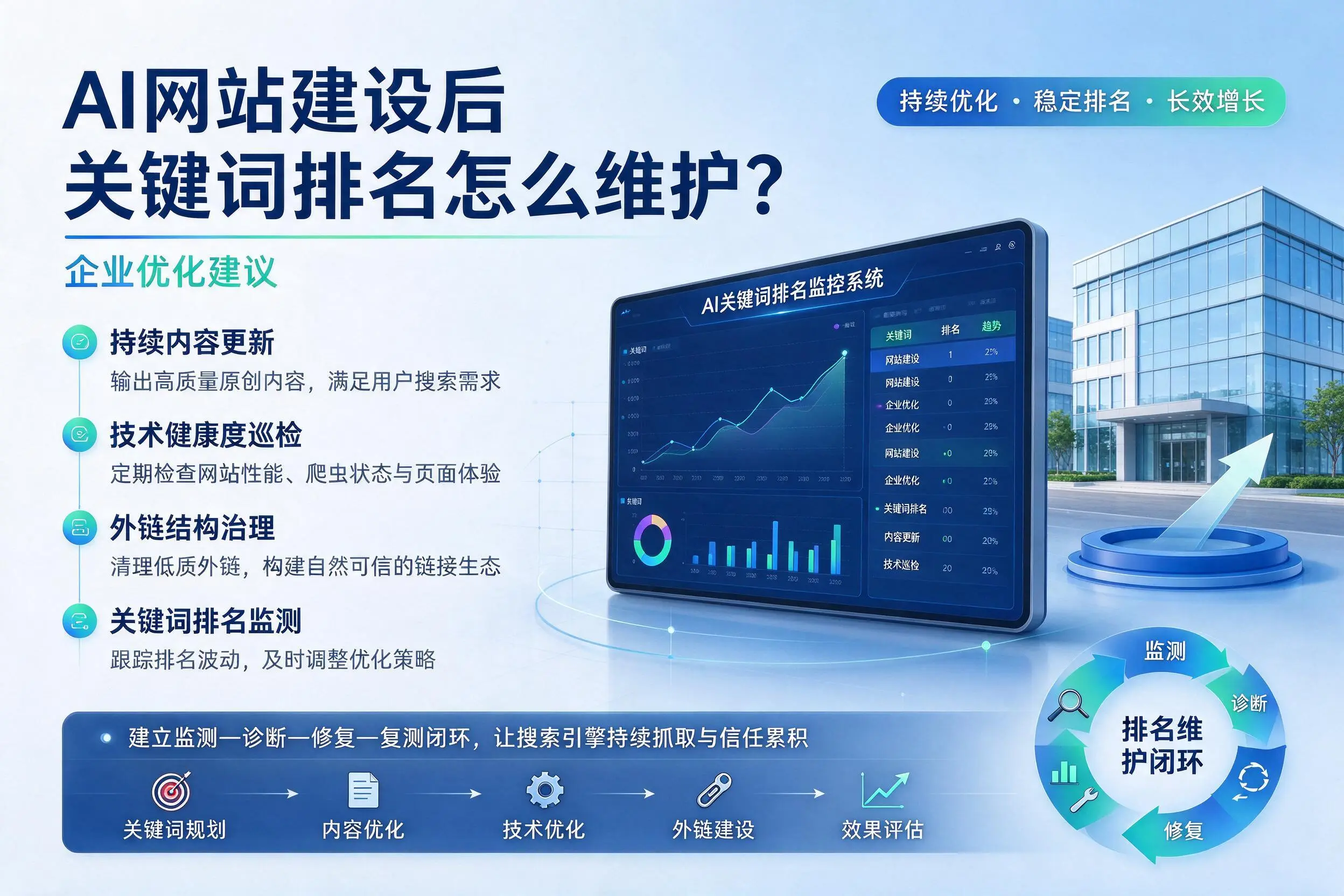 AI网站建设后关键词排名怎么维护?湛江企业优化建议