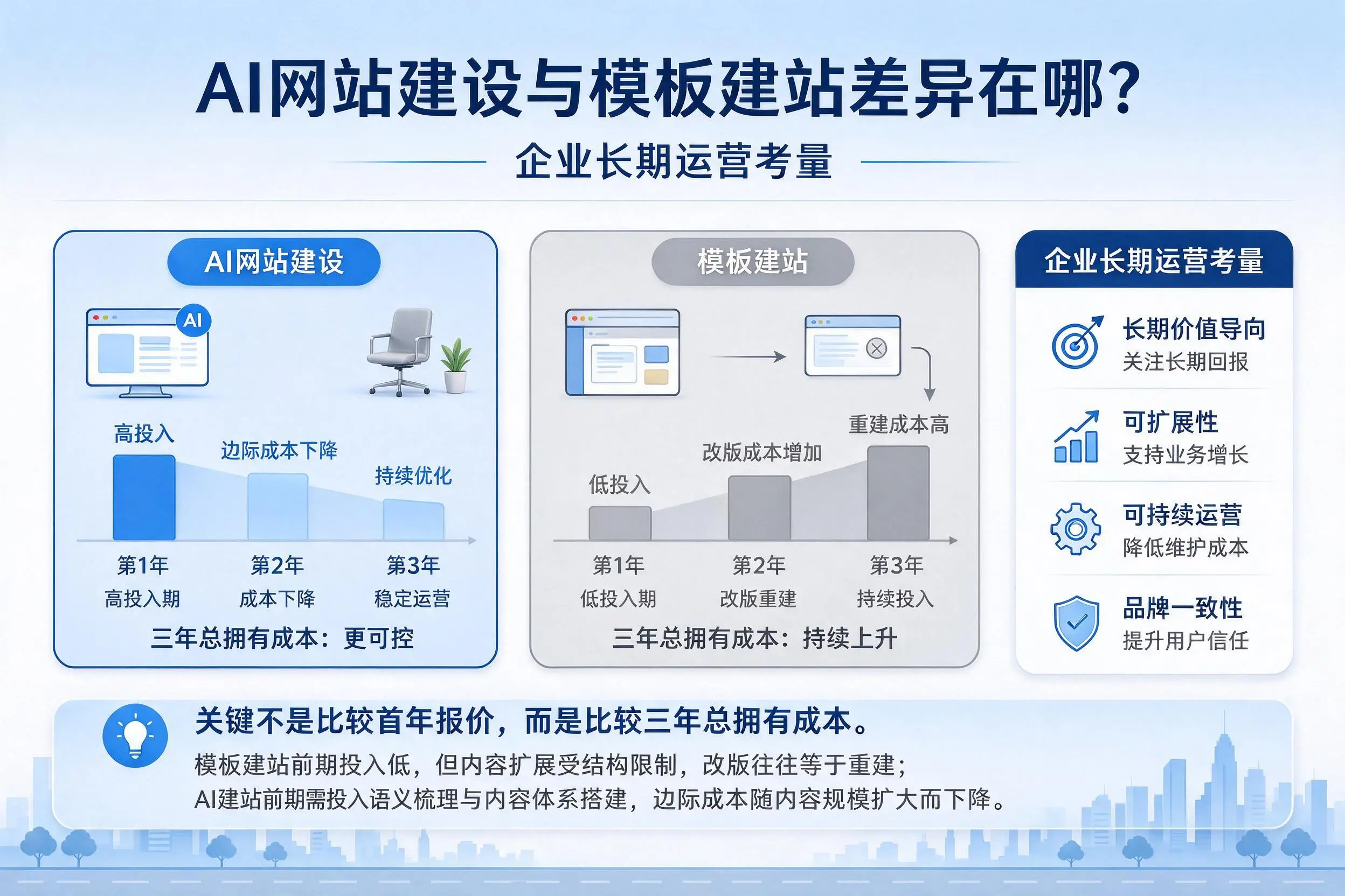 AI网站建设与模板建站差异在哪?湛江企业长期运营考量